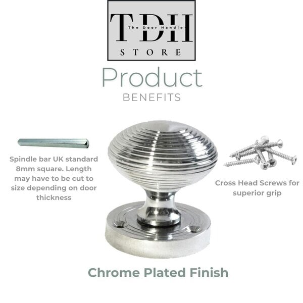 EDH Door Hardware Polished Chrome Reeded Round Door Knobs with Tubular Latch – 1, 4 & 6 Pair Packs