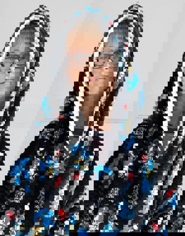 Sonic the Hedgehog Unisex Kids Black Sonic & Logo All-Over Print Blanket Hoodie