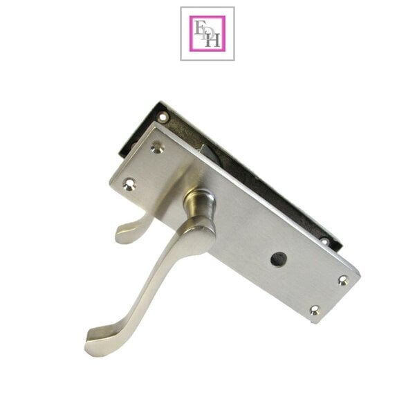 EDH Door Hardware Internal Satin Bathroom Door Handle with Privacy Lock Set Victorian Style,  2 Pairs