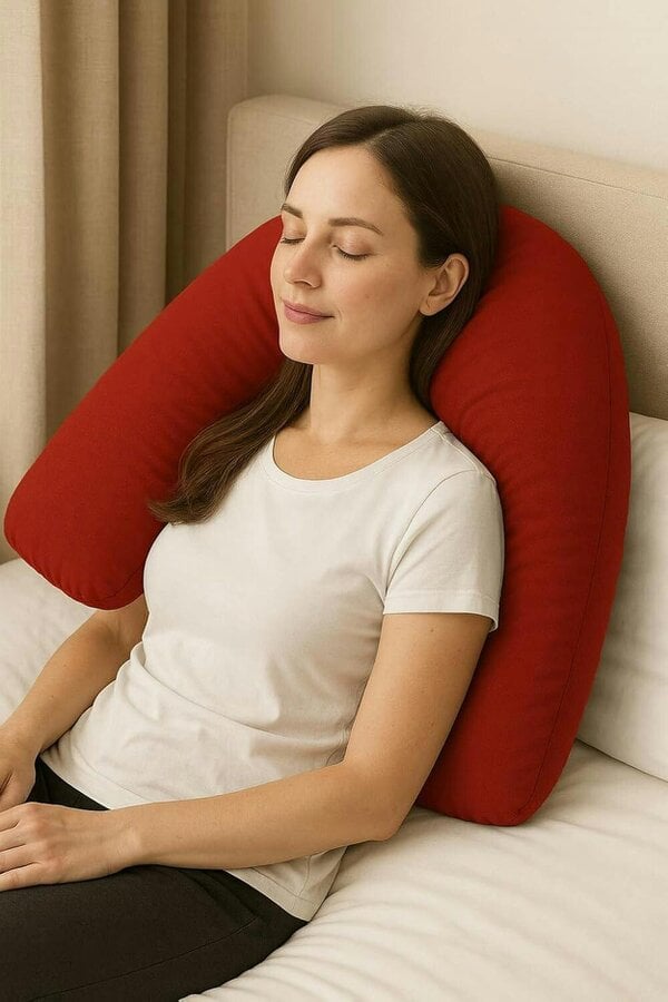 Night Zone Easy Care Polycotton V Shaped Pillow – Orthopaedic Support Pillow with Case or Cover Only - Red - Cover Only