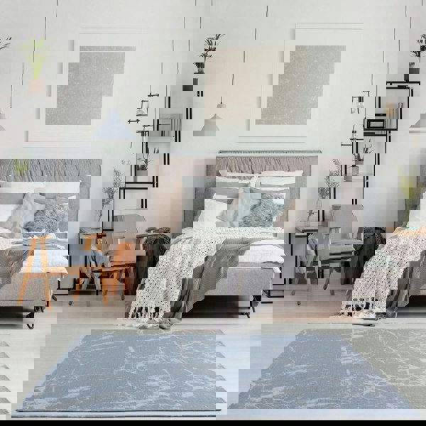 Machine Washable Flatweave Rug Abstract Blue