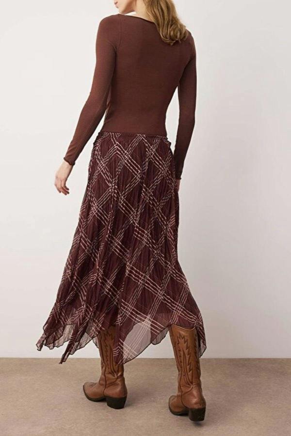 WOVCOR Lined Chiffon Wrinkled Asymmetrical Long Skirt