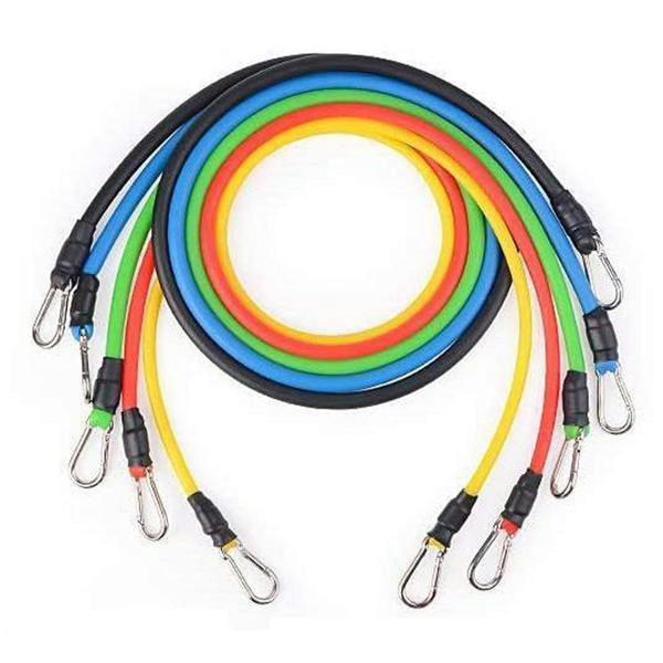 ENER-J Set of 11 Home Exercise Resistance Band With Foam Handles, Ankle Straps & Door Anchor Attachment