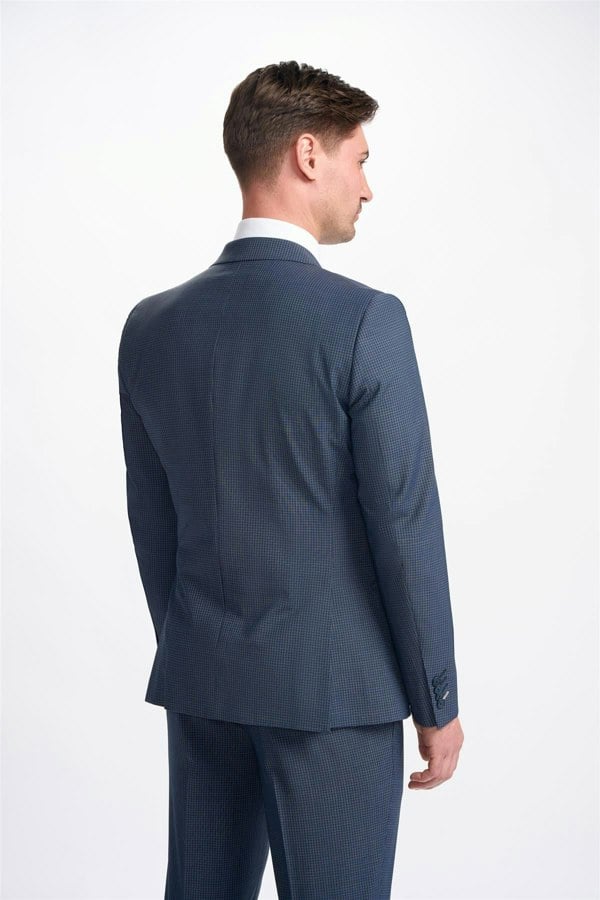 Bond Navy Check Double Breasted Blazer Back