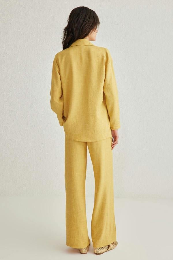 2-Piece Shirt Collar Short Sleeve Wide Leg Trouser Co-ord Set
