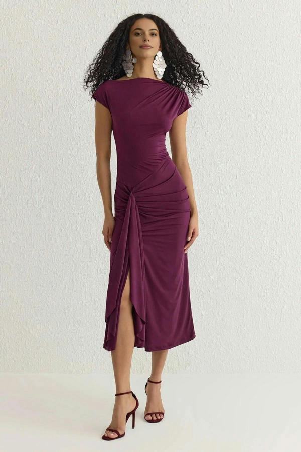 WOVCOR Fitted Adjustable Back Lace-Up Lined Knitted Dress