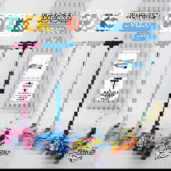 Dekko Kids Scooter Foldable Adjustable Height Flashing LED Light Music 3 Wheels