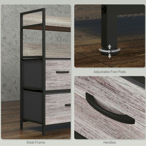 Wyld Haus Rimo Fabric And Wood Grey Wood Effect 5 Drawer Rustic Storage Chest