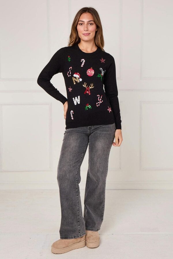 Black Sequin “NOEL” Christmas Jumper – Festive Embellished Knit