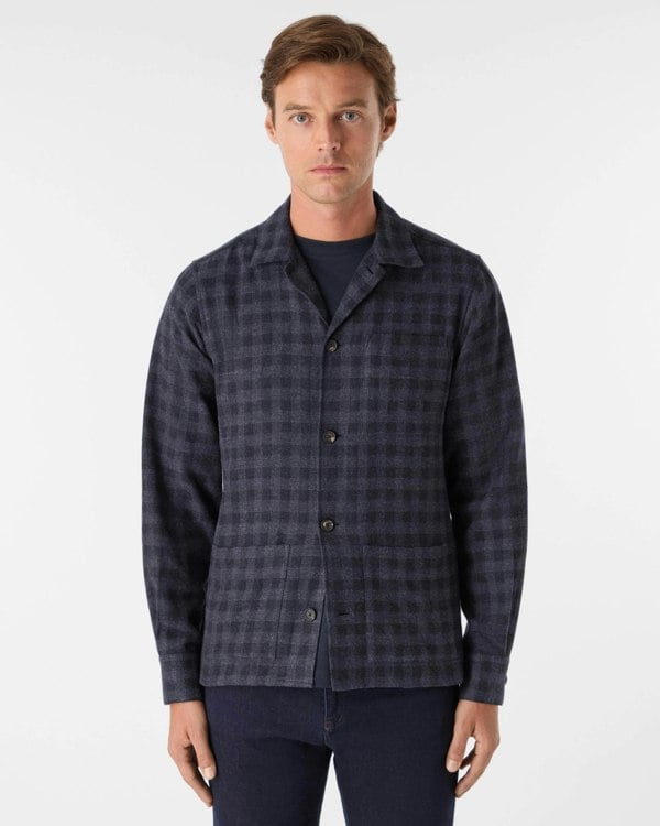 Oliver Sweeney Tramore Mens Brushed Cotton Overshirt -  Navy Check
