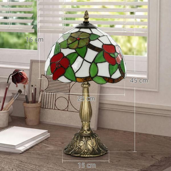 HOMCOM Stained Glass Table Lamp, Handmade Antique Bedside Lamp