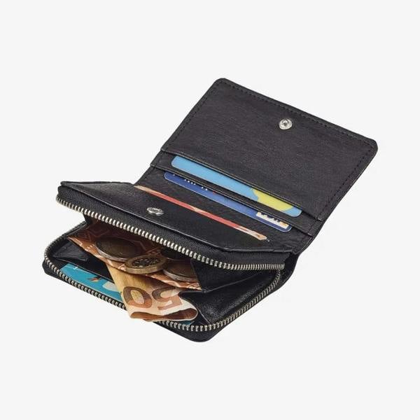 Black leather card holder with zipped coin compartment