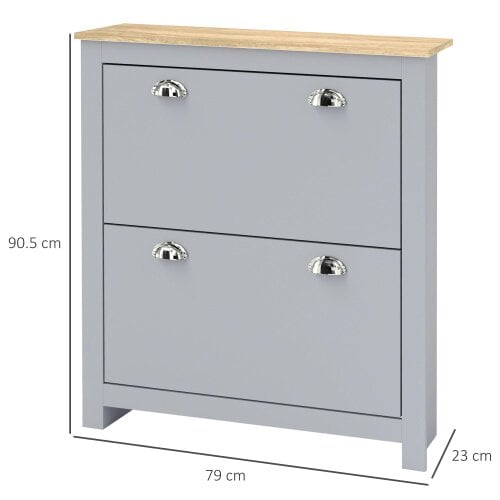 Wyld Haus Kamcha Grey and Natural Wood Narrow Shoe Cabinet With 2 Flip Drawers For 6 To 12 Pairs
