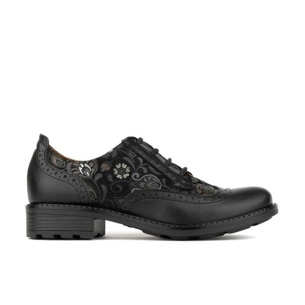 Embassy London DreamFiters - Black Emboss - Women's round toe leather derby shoe on durable rubber sole
