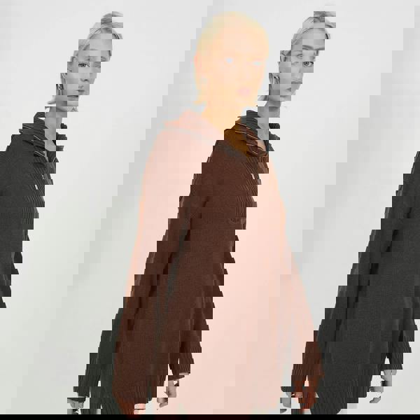 Brave Soul Chocolate Oversized 1/2 Zip Knitted Jumper - Chocolate Image 4