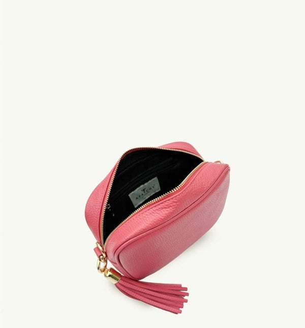 Apatchy London The Tassel Raspberry Leather Crossbody Bag