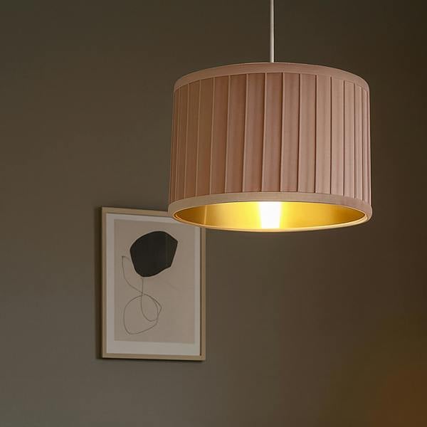 PLEATED VELVET BLUSH PINK SHADE WITH METALLIC GOLD INNER (30