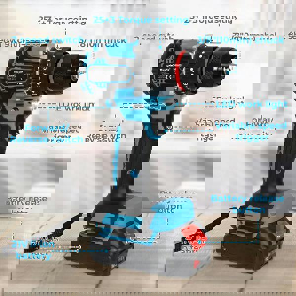 Traderight 96 in 1 Cordless Electric Drill Set Driver Screwdriver Rechargeable