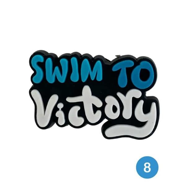 Blue and white swim to victory belt buckle swimming shoe charm