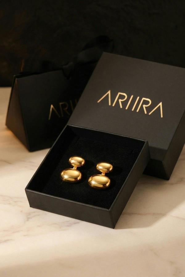 ARIIRA Reena Gold Tone Double Oval Huggie