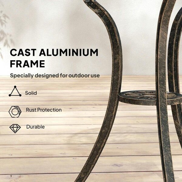 3 Piece Patio Cast Aluminium Bistro Set Garden Outdoor Furniture Table and Chairs Shabby Chic Style, Bronze Tone