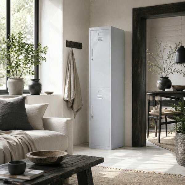 Wyld Haus Marino 180cm Light Grey Metal Tall Locker Storage Cabinet With Internal Shelves