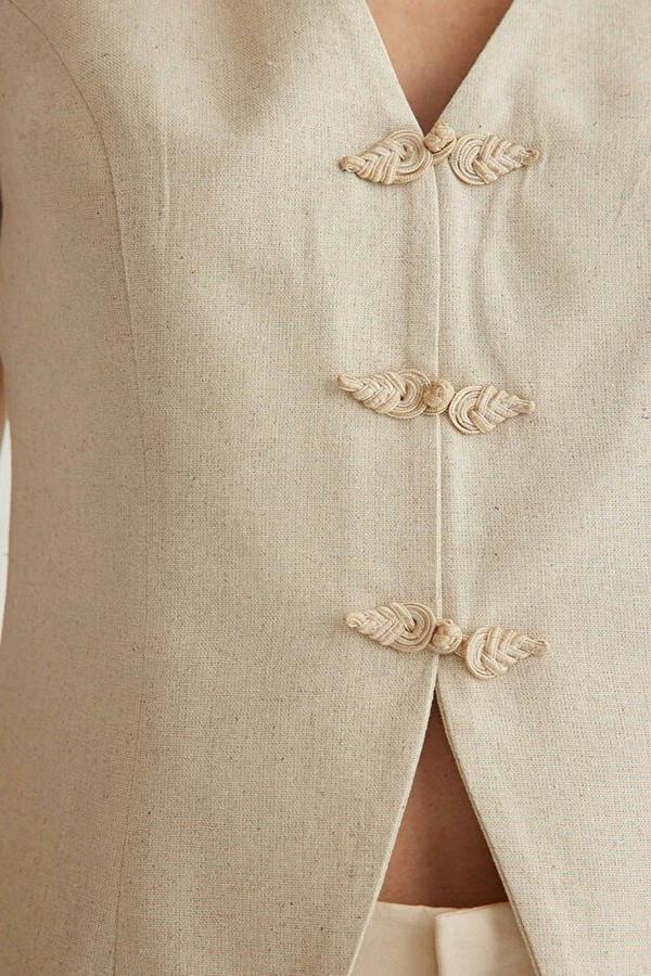 WOVCOR Linen Look Front Tie V-Neck Woven Vest
