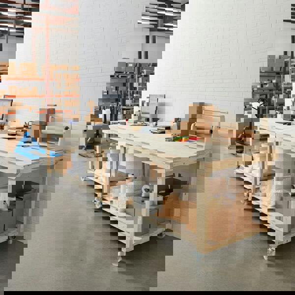 Arbor Garden Solutions Wooden Workbench Eucalyptus Hardwood Top Depth-3ft with Wheels