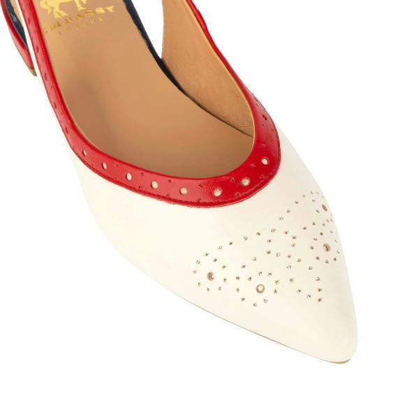 Embassy London Holly Brogue - Cream & Red & Blue - Women's Leather Flat Slingback