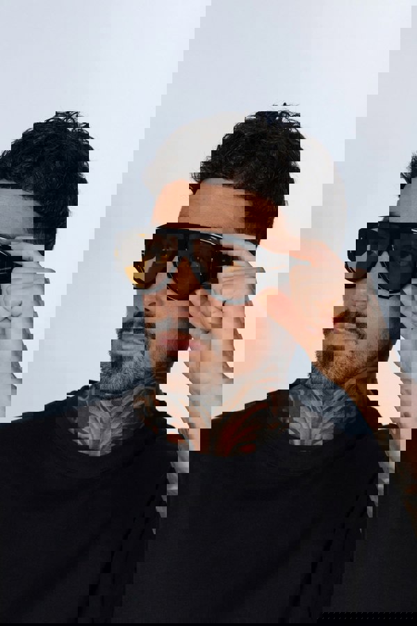 SVNX Oversized Rounded Sunglasses Black Brown