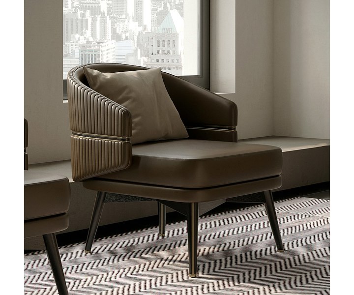 Stylish brown leather armchair for luxury home decor, adding a touch of elegance.