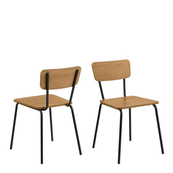Wyld Haus Set of 4 Sorenna Natural Oak Wood Effect Dining Chairs Black Metal Legs