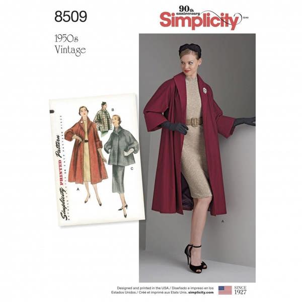 Simplicity Sewing Pattern 8509, Coats, Jackets, Vintage Style for Women, H5 (6-8-10-12-14) - Intermediate