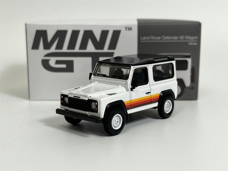 Mini GT Land Rover Defender 90 Wagon White LHD 1:64 Scale Mini GT MGT00378L