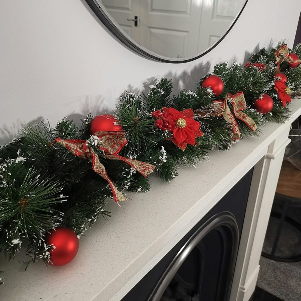 Samuel Alexander Premier 180cm (6ft) Festive Red Dressed Christmas Garland With Bows And Red Baubles