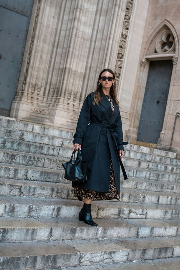 Gini London Black Double Breast Longline Belted Trench Coat