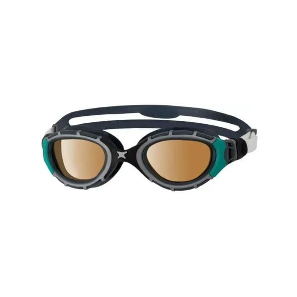 Zoggs Predator Flex Polarized Ultra Goggles in black teal frame with gold lenses