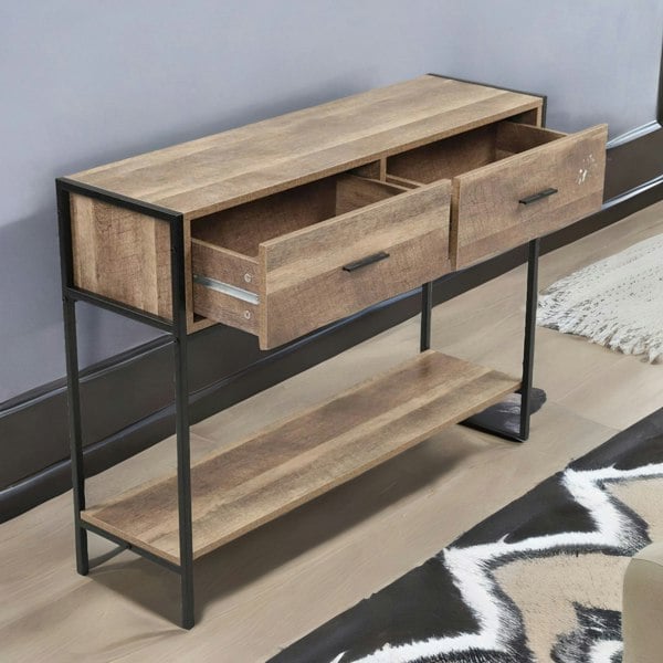 Rafaelo Mobilia Industrial Console Table With 2 Drawers & Storage Shelf