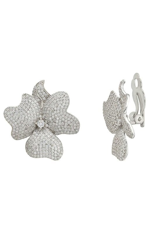 Latelita Flower Large Stud Clip On Earrings Silver