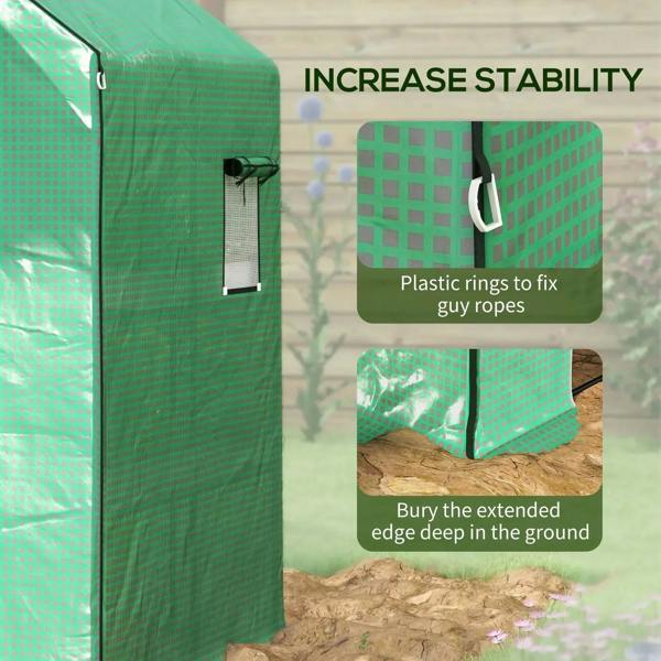 Green PE greenhouse cover with tie rings and extended ground edge