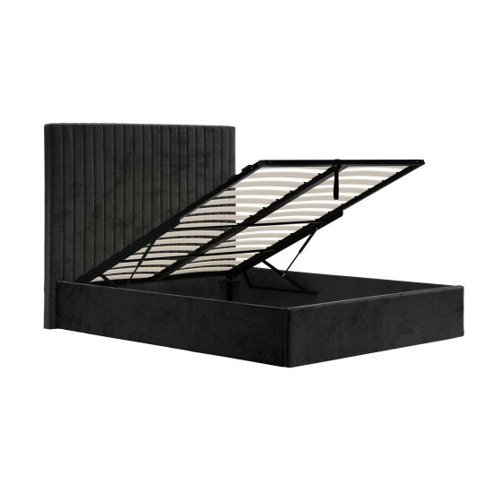 Wyld Haus Dublin Black Upholstered 5ft King Size Ottoman Bed Tall Ribbed Headboard