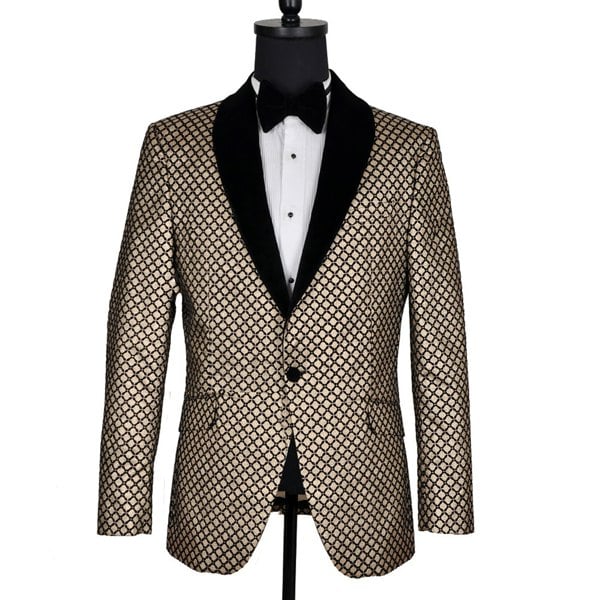 David WeJ Washington Jacquard Velvet Shawl Lapel Blazer - Gold