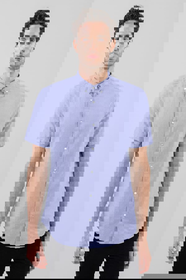 ENORSIA Solid Linen Blend Short Sleeve Shirt