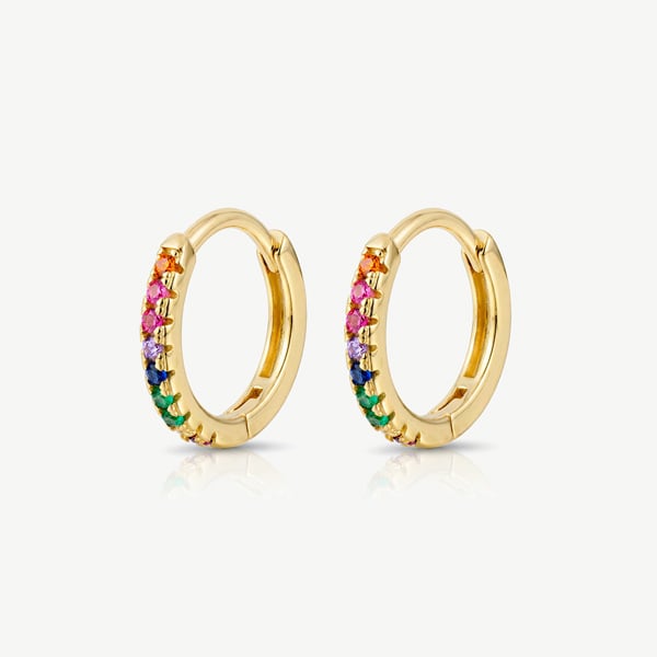 MUCHV Small Rainbow Hoop Earrings With Colourful Stones