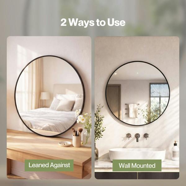 Yezi Wall Mirror Round Mirror Tempered Glass HD Make Up Mirror Bathroom 60cm
