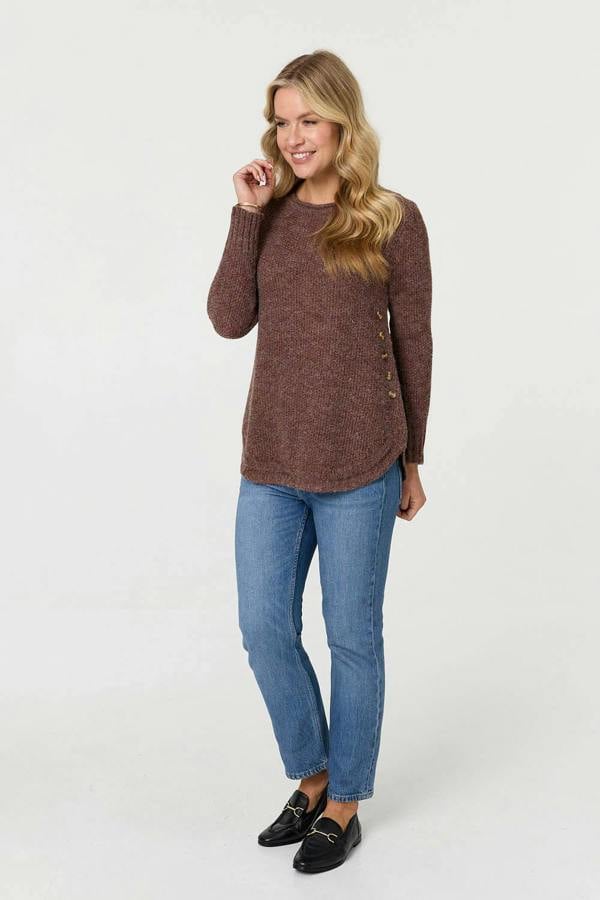 Brown | Textured Relaxed Long Sleeve Jumper