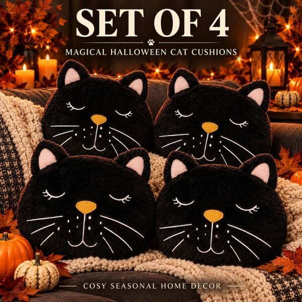 Smart Living Halloween Magical Cat Fleece Cushions - Set of 2 or 4 - 4 Pairs