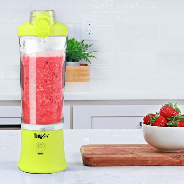 Total Chef 600ml Portable Blender USB Rechargeable Smoothie Maker for Gym & Travel (Yellow)