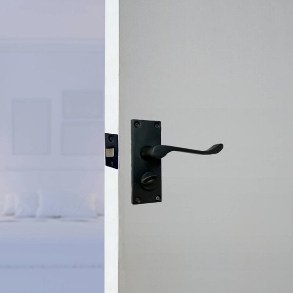 EDH Door Hardware Victorian Scroll Matt Black Bathroom Privacy Lock Door Handles 1 Pair