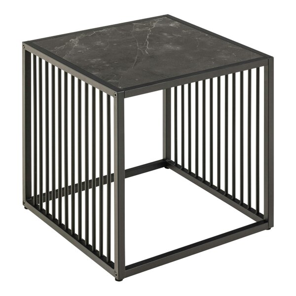 Wyld Haus Porto Organic Black Metal Side Table Stone Effect Top